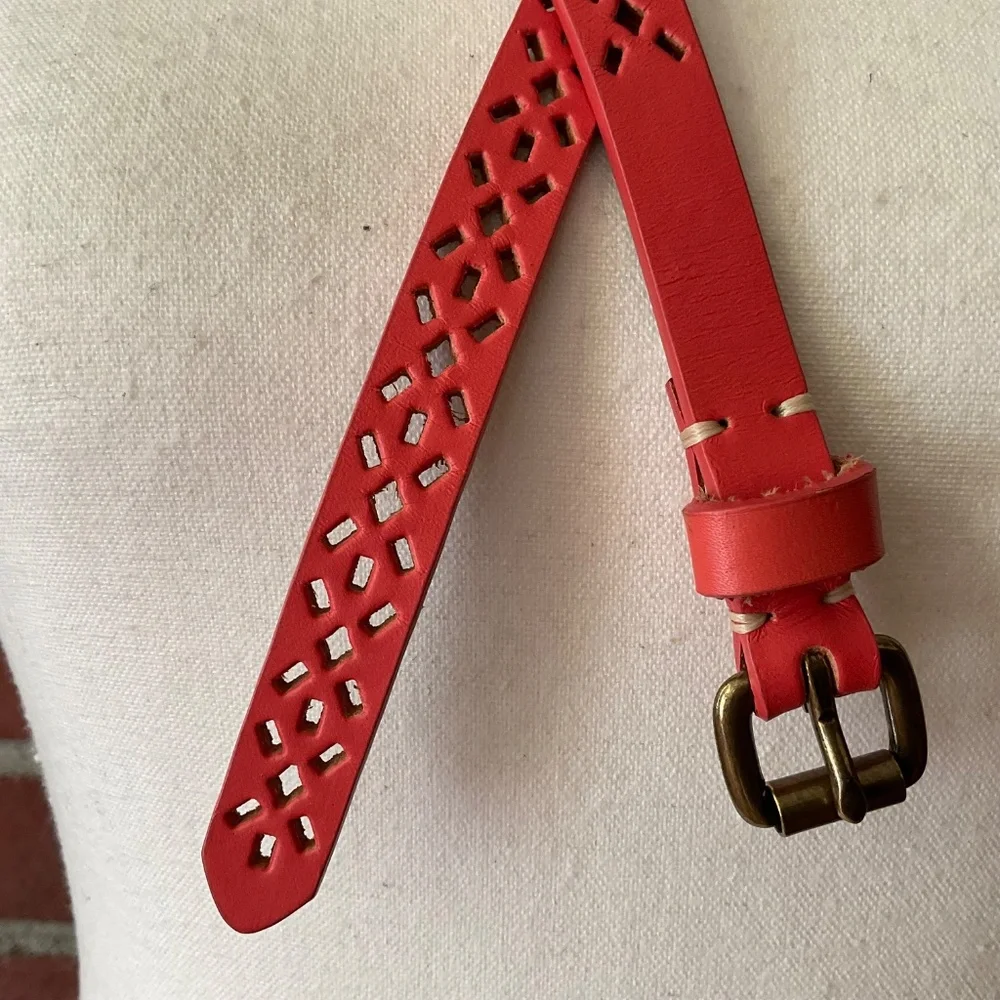 Leather Cutout Geometric Pattern Adjustable  Belt Size S NWOT